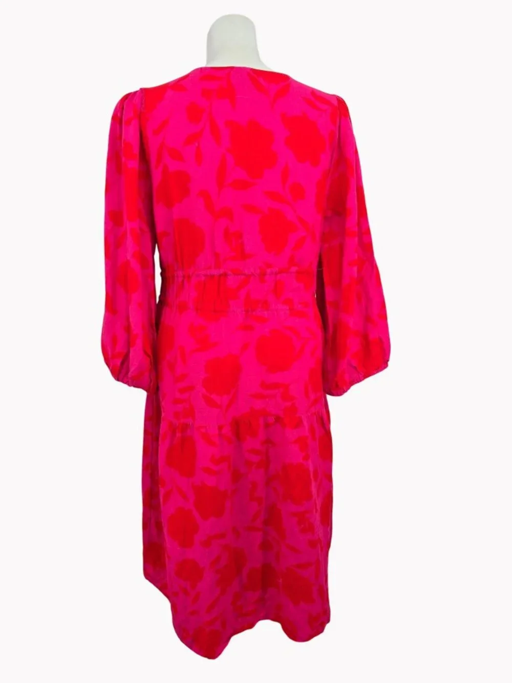 Kate Spade New York 1X Red & Pink Floral Midi Dress With Drawstring Waist